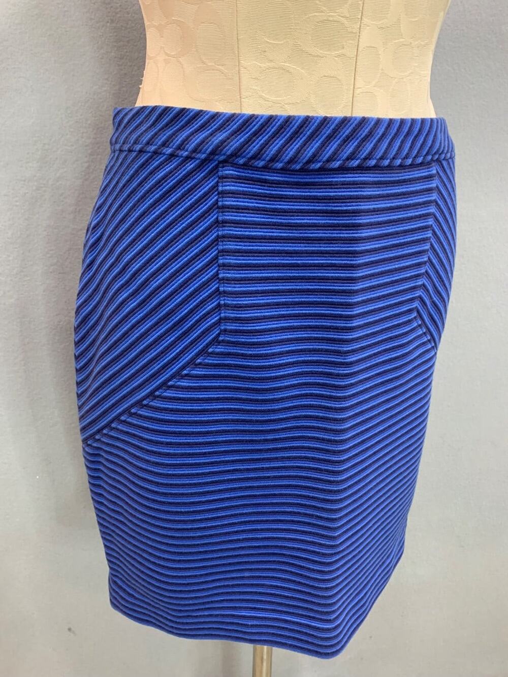 Size 6 Ann Taylor Blue Striped Side Zip Skirt 20" Length Textured Ponte Knit